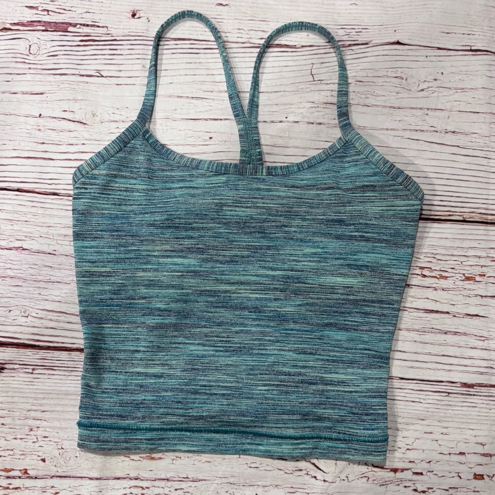 Lululemon Power Y Tank Cropped in Space Dye Camo Alberta Lake Fresh Teal Sz 4